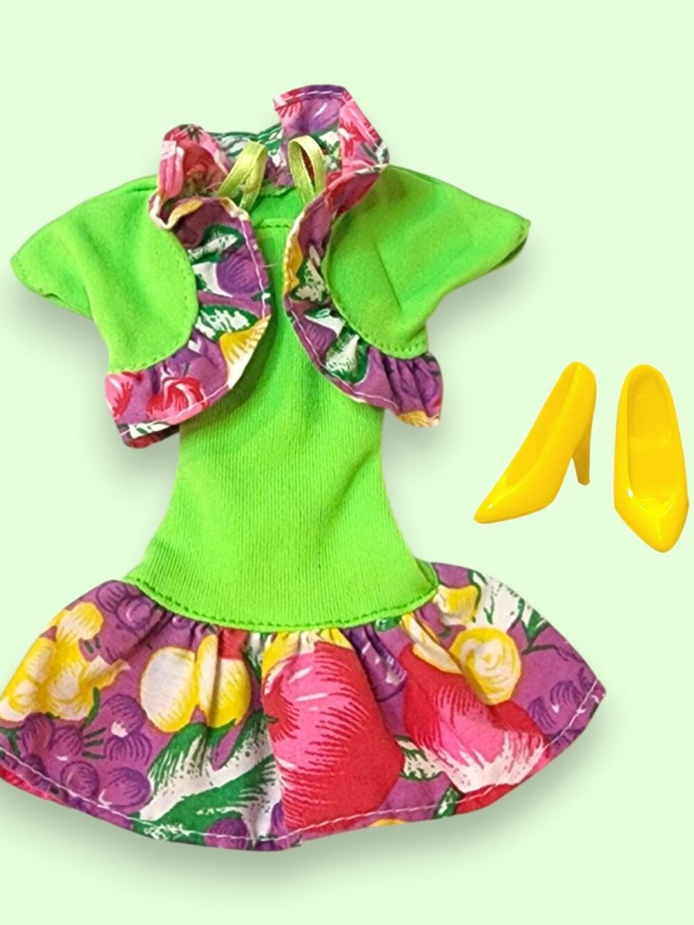 1990's Vintage Barbie Summer Fashion Pack Neon Green Tropical Dress